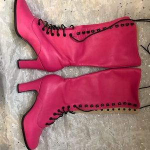 Hand made Barbie pink genuine leather  boots